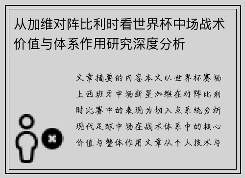 从加维对阵比利时看世界杯中场战术价值与体系作用研究深度分析 从加维对阵比利时看世界杯中场战术价值与体系作用研究深度分析